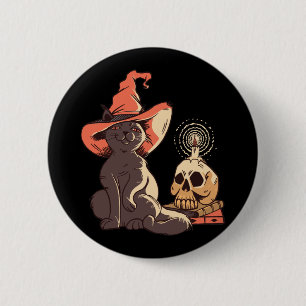 Schwarzes Kätzchen Hexe Halloween Design Button
