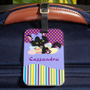 Schwarzes Kätzchen Ostern Eierpunkte und Streifen  Gepäckanhänger