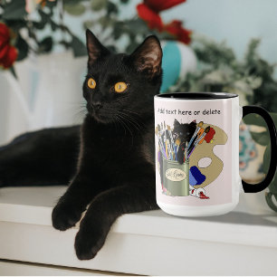 Schwarzes Kätzchen Pinselglas Künstler Katze Rosa Tasse