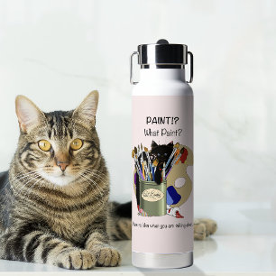 Schwarzes Kätzchen Pinselglas Künstler Katze Rosa Trinkflasche