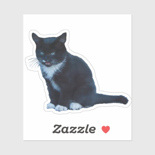 Schwarzes Kätzchen Tuxedo sitzende Mäuse Aufkleber (Blatt)