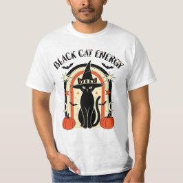 Schwarzes Katze Energie Hexe Halloween T-Shirt