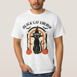 Schwarzes Katze Energie Hexe Halloween T-Shirt