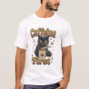 Schwarzes Katze Fantasy Krieger T-Shirt