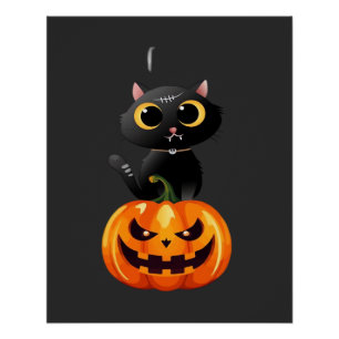 Schwarzes Katze Halloween-Design � Gruselige Kürbi Poster