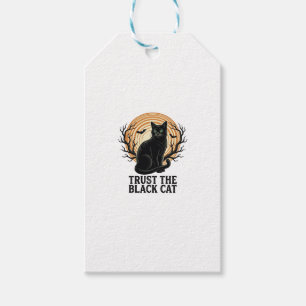 Schwarzes Katze Halloween-Shirt Vintage Gruseliger Geschenkanhänger