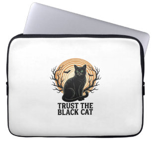 Schwarzes Katze Halloween-Shirt Vintage Gruseliger Laptopschutzhülle