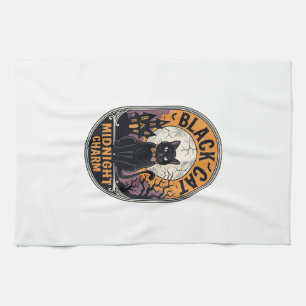 Schwarzes Katze Halloween-Shirt Vintage Midnight C Geschirrtuch