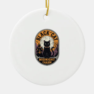 Schwarzes Katze Halloween-Shirt Vintage Midnight C Keramik Ornament
