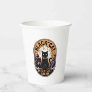 Schwarzes Katze Halloween-Shirt Vintage Midnight C Pappbecher