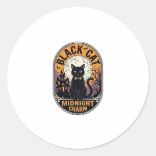 Schwarzes Katze Halloween-Shirt Vintage Midnight C Runder Aufkleber