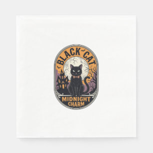 Schwarzes Katze Halloween-Shirt Vintage Midnight C Serviette