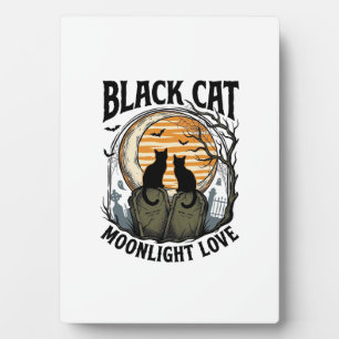 Schwarzes Katze Halloween-Shirt Vintage Mond Fried Fotoplatte