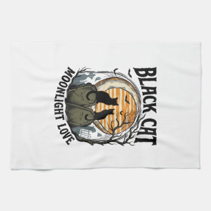 Schwarzes Katze Halloween-Shirt Vintage Mond Fried Geschirrtuch