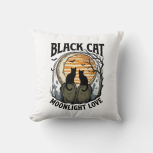Schwarzes Katze Halloween-Shirt Vintage Mond Fried Kissen
