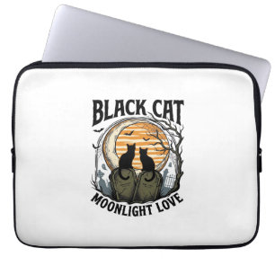 Schwarzes Katze Halloween-Shirt Vintage Mond Fried Laptopschutzhülle