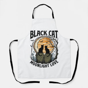 Schwarzes Katze Halloween-Shirt Vintage Mond Fried Schürze