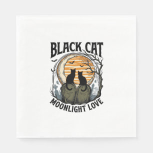 Schwarzes Katze Halloween-Shirt Vintage Mond Fried Serviette