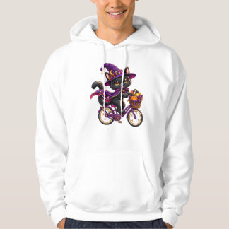 Schwarzes Katze Hexe Fahrrad Halloween T-Shirt Hoodie