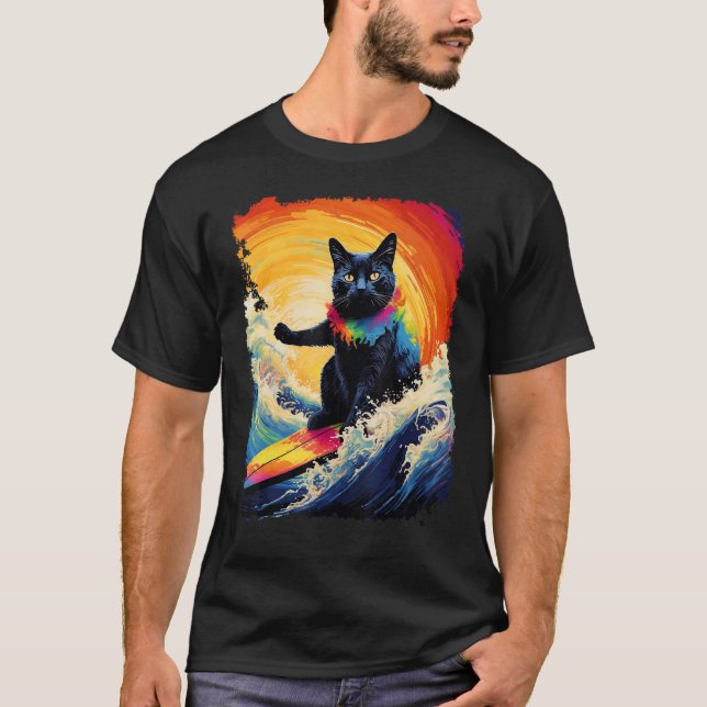 Schwarzes Katze Paddle Board T-Shirt (Vorderseite)