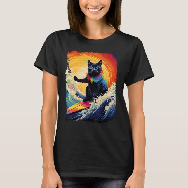 Schwarzes Katze Paddle Board T-Shirt (Vorderseite)