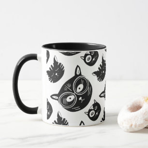 Schwarzes Katzen-Gesicht mit funky Brille Muster Tasse