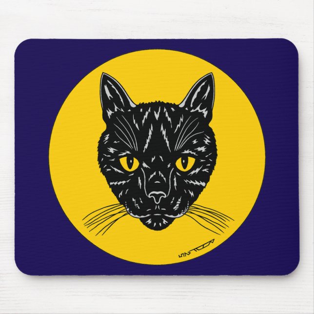Schwarzes Katzen-Gesicht Mousepad (Vorne)