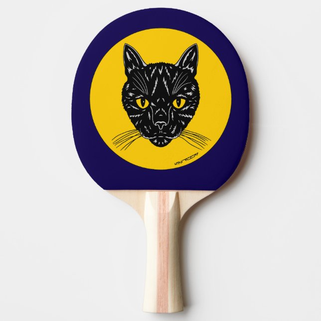 Schwarzes Katzen Gesicht Tischtennis Schläger (Vorderseite)