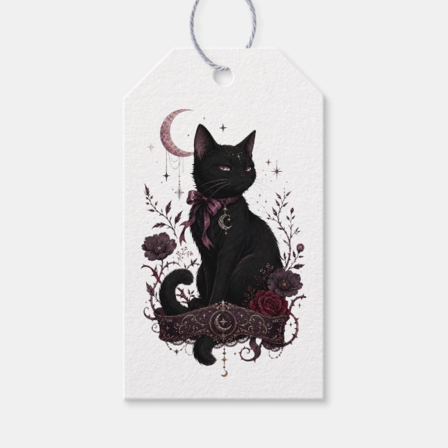 Schwarzes Katzen-Gotik-Geschenk-Tag Geschenkanhänger (Vorderseite)