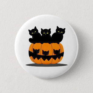 Schwarzes Katzen Halloween Button