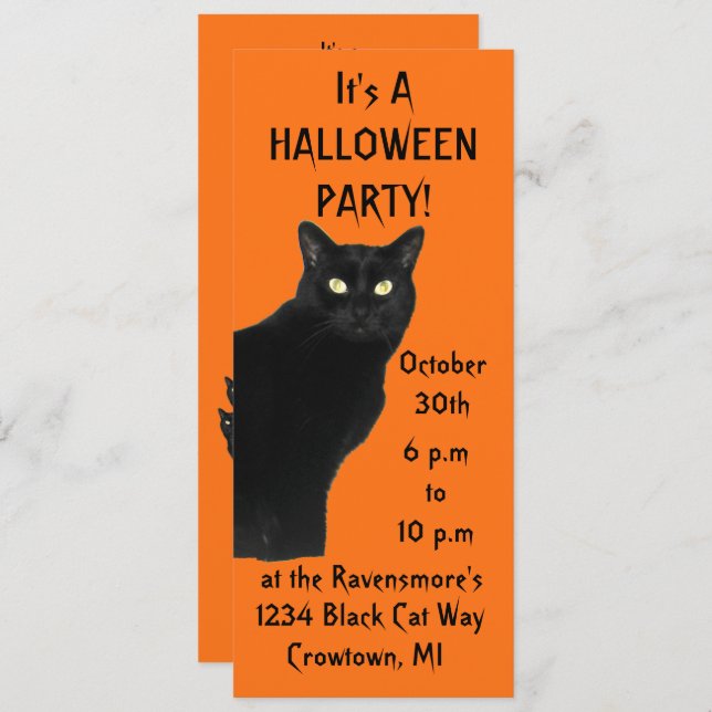Schwarzes Katzen-Halloween-Party Einladung (Vorne/Hinten)