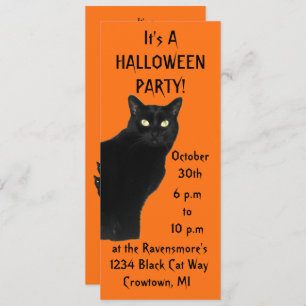 Schwarzes Katzen-Halloween-Party Einladung