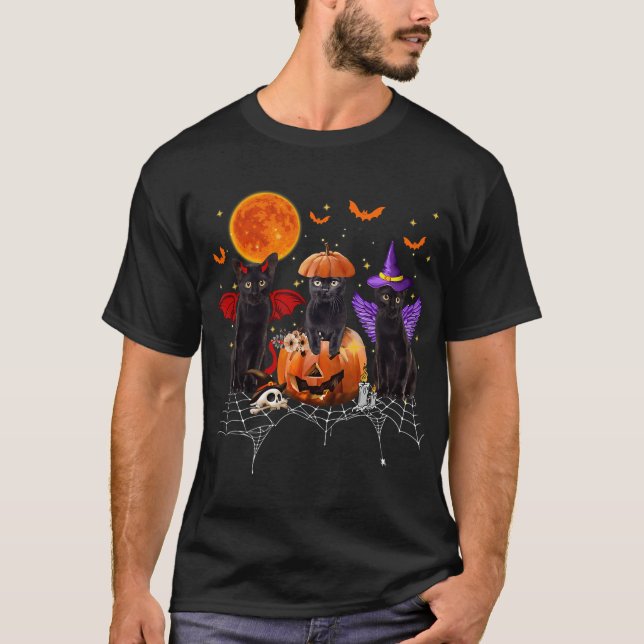 Schwarzes Katzen Halloween, schwarze Katze auf Kür T-Shirt (Vorderseite)