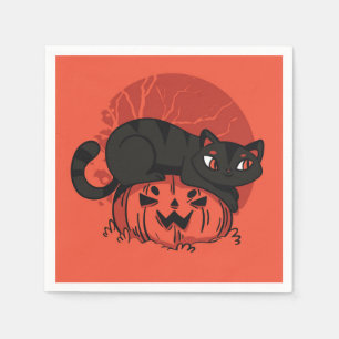 Schwarzes Katzen Halloween Serviette