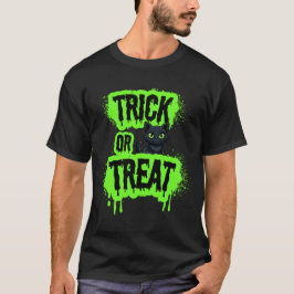Schwarzes Katzen Halloween _ Trick oder Neon behan T-Shirt