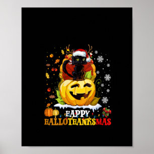 Schwarzes Katzen Halloween und frohe Weihnachtsfei Poster
