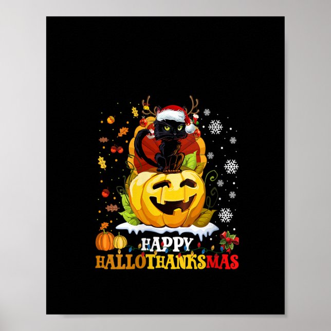 Schwarzes Katzen Halloween und frohe Weihnachtsfei Poster (Vorne)