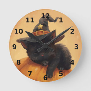 Schwarzes Katzen Halloween Wall Uhr schlafen