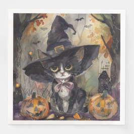 Schwarzes Katzen in Aquarellfarbe Halloween für de Serviette