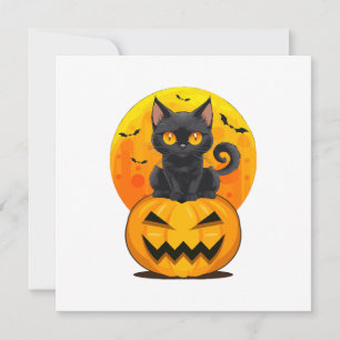 Schwarzes Katzen-Kürbis-Halloween-Kostüm Einladung
