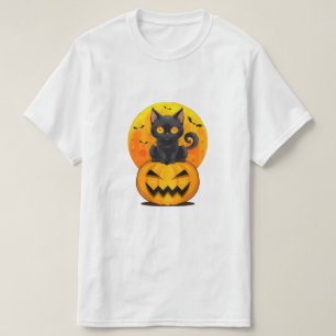 Schwarzes Katzen-Kürbis-Halloween-Kostüm T-Shirt