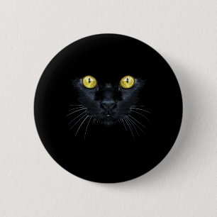 Schwarzes Katzen-Shirt Halloween Gruselige Gelbe A Button