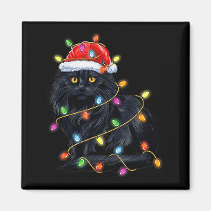 Schwarzes Katzen-Shirt Weihnachtslichter Lustiger  Magnet