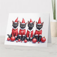 Schwarzes Katzen-Weihnachtskleid mit Santa-Hut