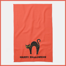 Schwarzes KatzenHalloween Geschirrtuch