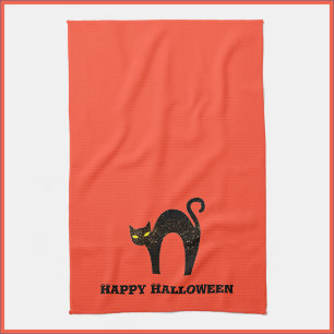 Schwarzes KatzenHalloween Geschirrtuch