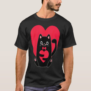 Schwarzes Katzenherz Valentinstag Süße Katze Kätzc T-Shirt