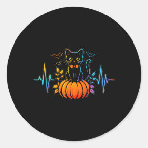 Schwarzes Katzenherzschlag-Halloween-Kürbis für Fr Runder Aufkleber