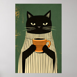 Schwarzes Katzenkaffeeplakat, minimalistischer Kat Poster
