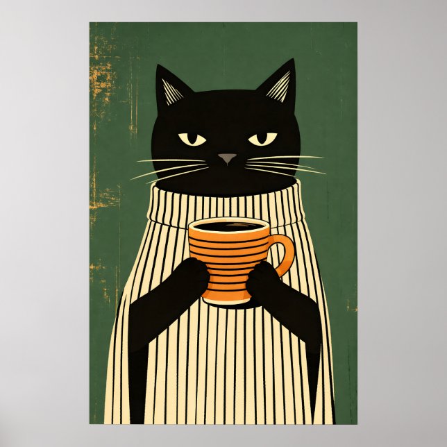 Schwarzes Katzenkaffeeplakat, minimalistischer Kat Poster (Vorne)